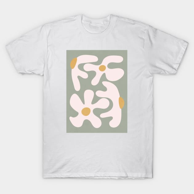 Abstract Flowers Sage Green T-Shirt by Colorable